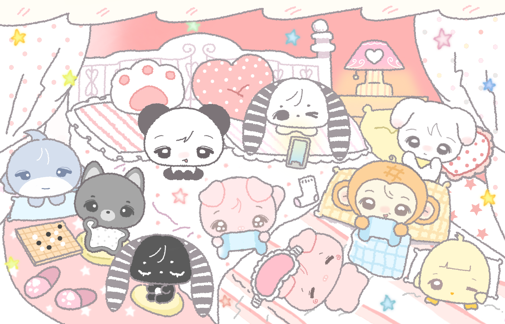动物们在温暖的小屋里相聚的插画